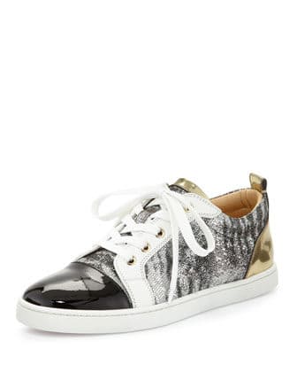 Christian Louboutin Gondoliere Glitter & Mixed Leather Red Sole Sneaker