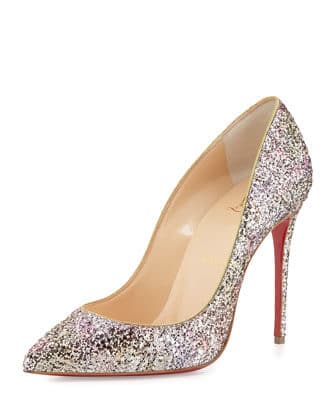 Christian Louboutin Pigalle Follies Glitter Red Sole Pump, Rosette/Gold