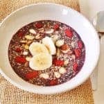 The acai bowl is loaded with antioxidants and is perfect as an on-the-go breakfast. It’s super easy and quick to make, yet has tons of delicious flavor! You can mix in just about any topping your like to boost the flavor. Have fun with it! Acai fruit pulp is even richer in antioxidants than cranberries, raspberries, blackberries, strawberries, or blueberries. Acai berries boost weight loss, improves your skin’s health and helps prevent aging. For Blending : 1 frozen unsweetened Acai Smoothie Pack 1 cup of Almond Milk 2/3 Ripe Banana 1-2 tablespoons of Chia Seeds 1/2 teaspoon of Cocoa Powder Toppings Any Fruits or nuts that you like or have handy. I used a Banana, Goji Berries, Sliced Almonds, Hemps Seeds, Chia Seeds and Cocoa Powder! Directions : Combine all ingredients in blender and blend. Pour into a bowl and add a few more toppings, possibly sliced almonds for some extra crunch!