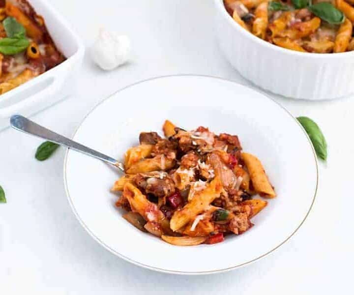 Baked Pasta with Italian Sausage and Roasted Vegetables