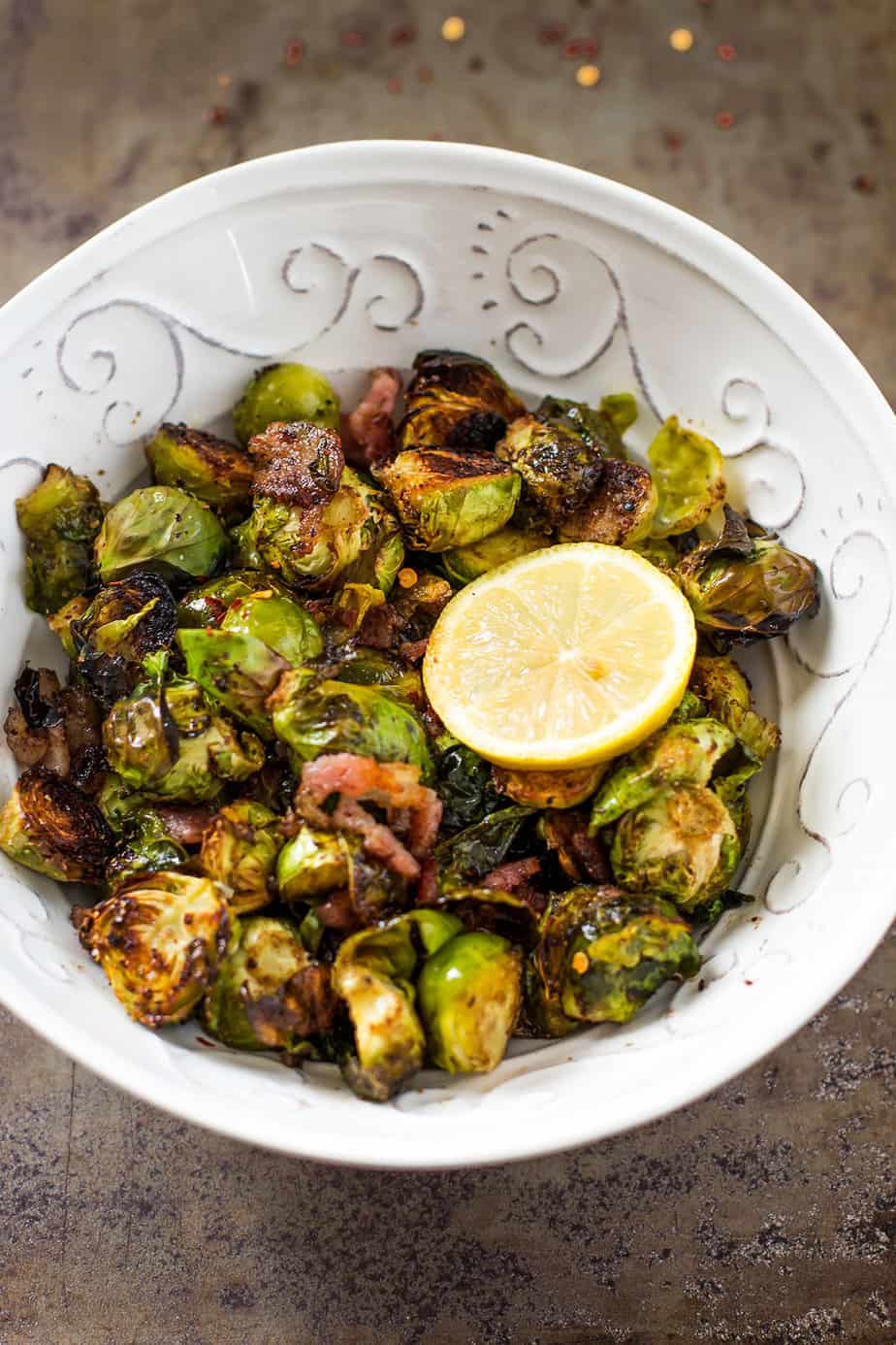 Oven Bacon Brussels Sprouts with Balsamic Vinegar