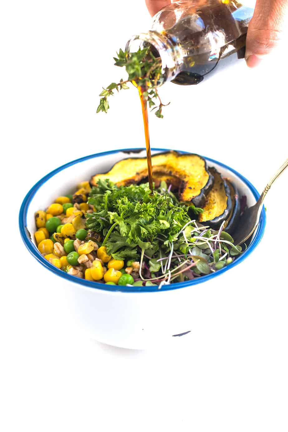 Microgreens Roasted Squash w/ Thyme Honey Balsamic Vinaigrette Salad