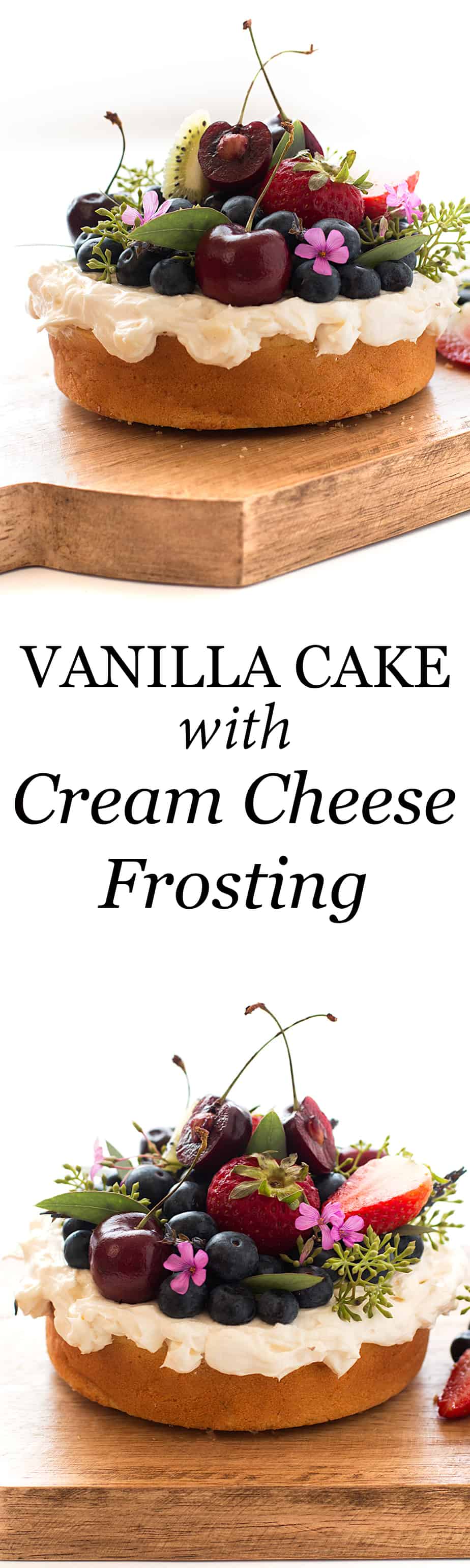 vanilla-cake-cream-cheese-frosting-recipe. Cream cheese frosting is a favorite of mine, especially when incorporating it into a vanilla cake from scratch. I think it’s the highlight of the attached cake recipe , which also has fresh berries and a nice red, white and blue theme. 