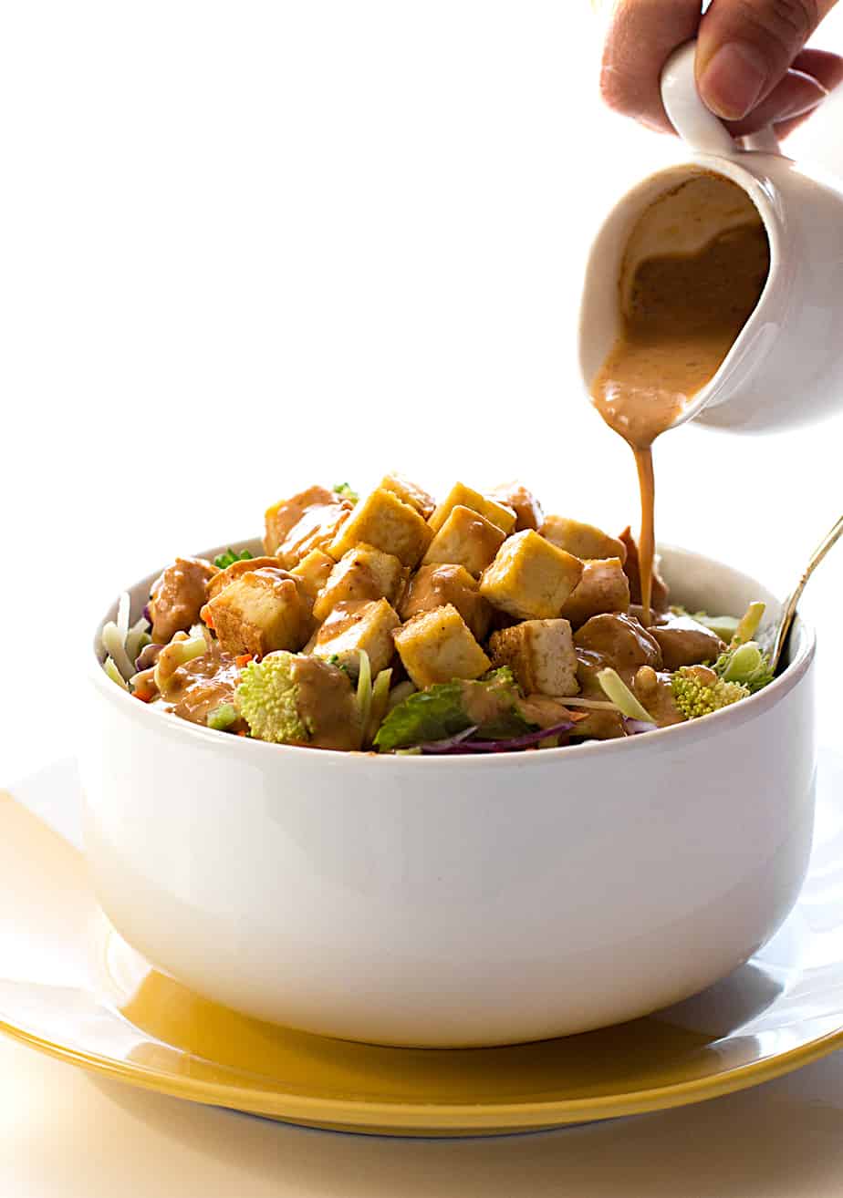 Crispy Baked Tofu Salad with Thai Peanut Salad Dressing