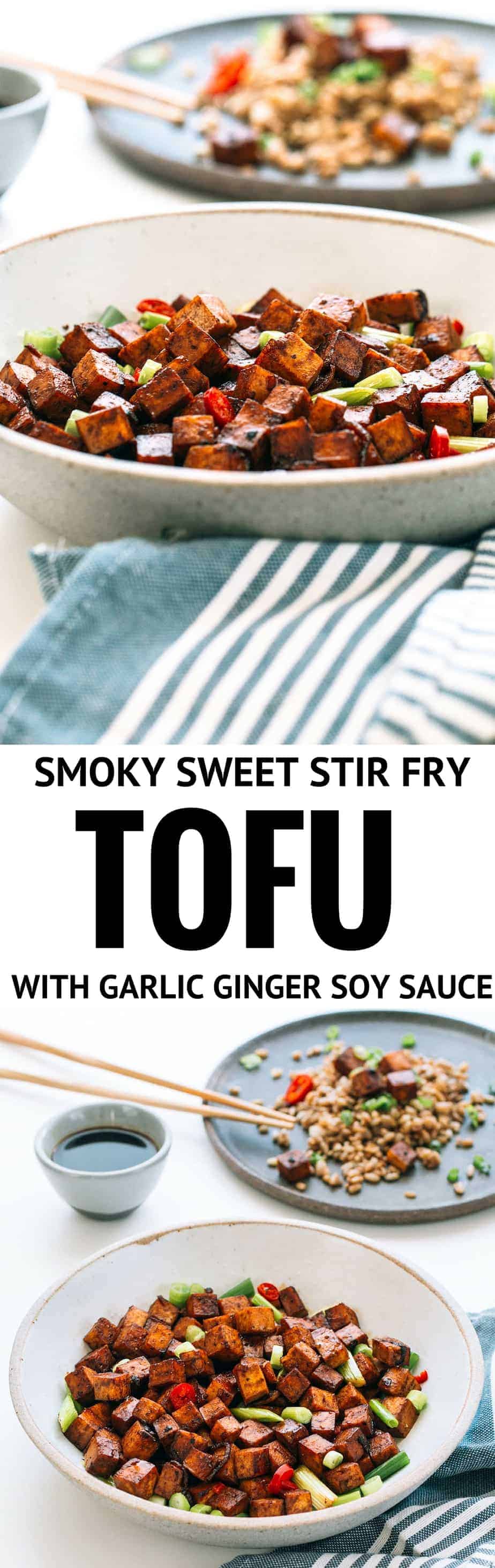 delicious tofu stir-fry marinated in ginger, garlic and soy sauce. It’s unique for tofu with its slightly smoky flavor. Tofu is very high in fiber and protein, it’s also very affordable. For this tofu stir fry recipe, I used a package of extra firm tofu