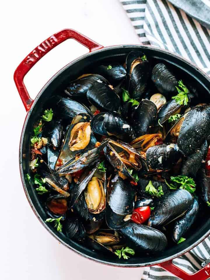 steamed mussels in white wine sauce