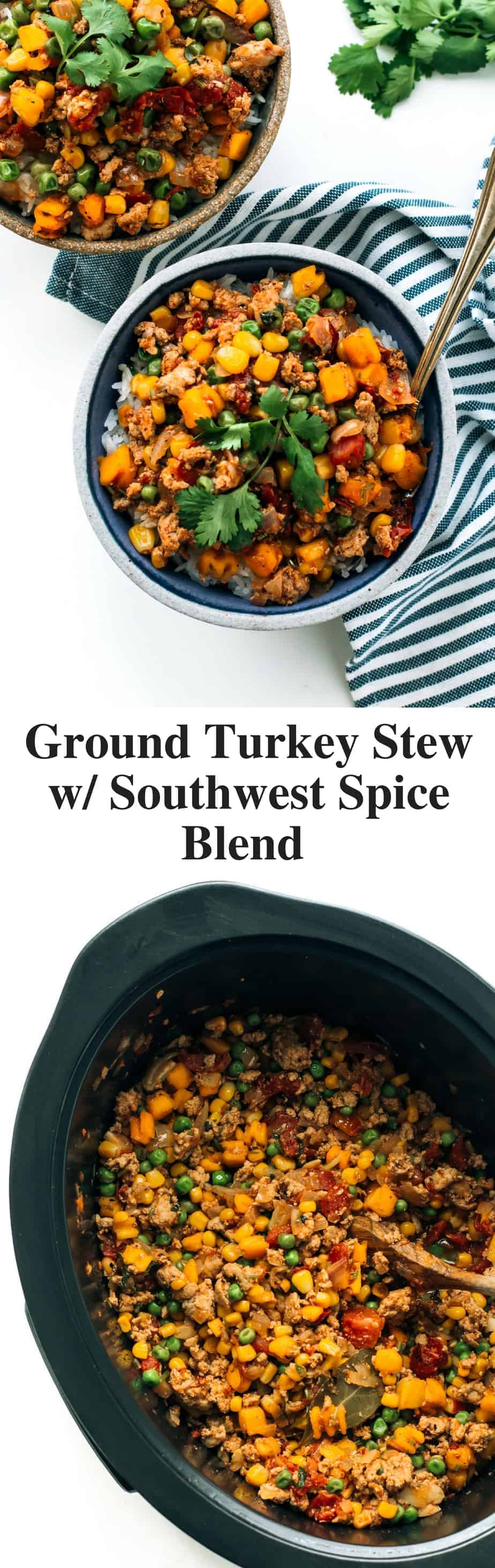 Slow Cooker Ground Turkey with Butternut Squash, Corn, Peas and Southwest Spice Blend #TurkeyTuesday #ad