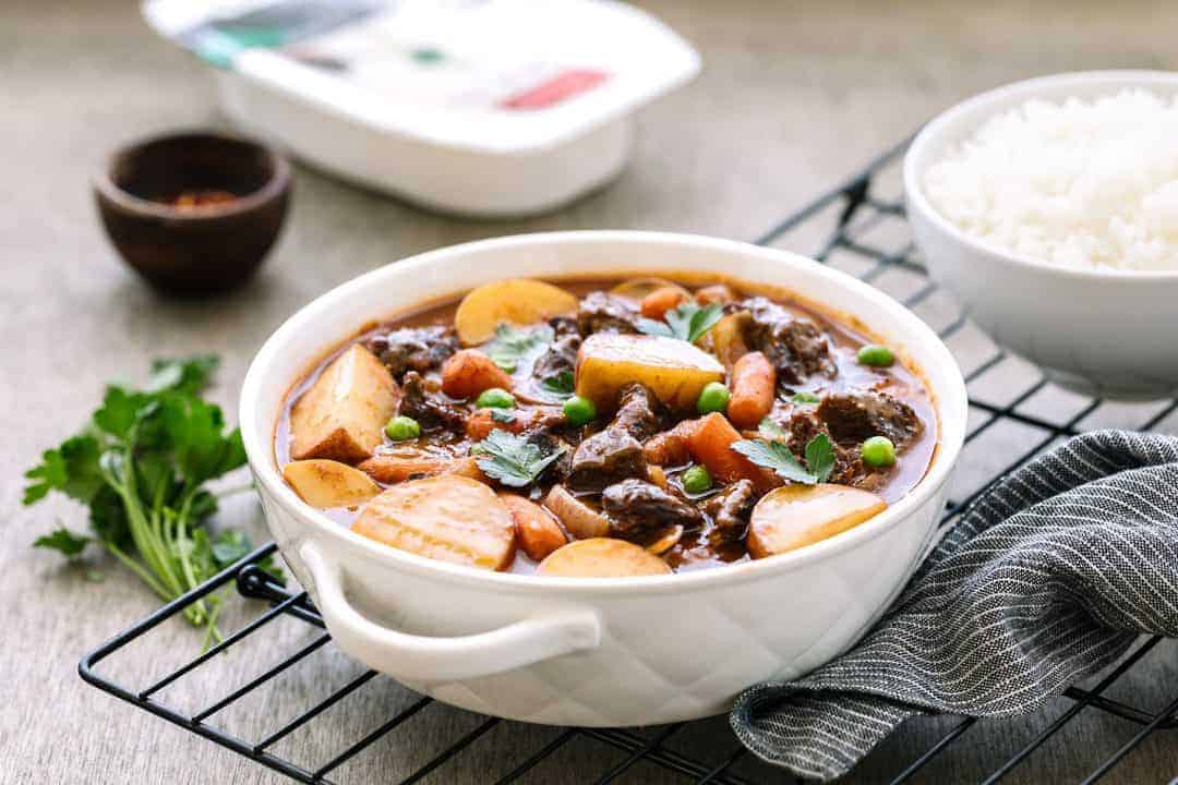 One Pot Beef Stew Slow Cooker Recipe with Veetee Dine In Rice Posh