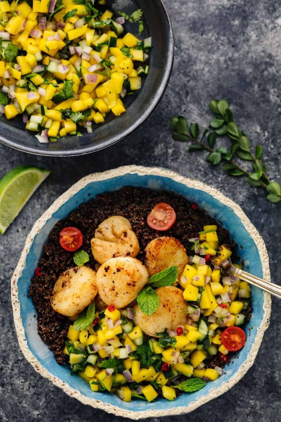 Pan Seared Sea Scallops with Mango Salsa and Kaniwa – Posh Journal Pan Seared Sea Scallops with Mango Salsa and Kaniwa – Posh Journal