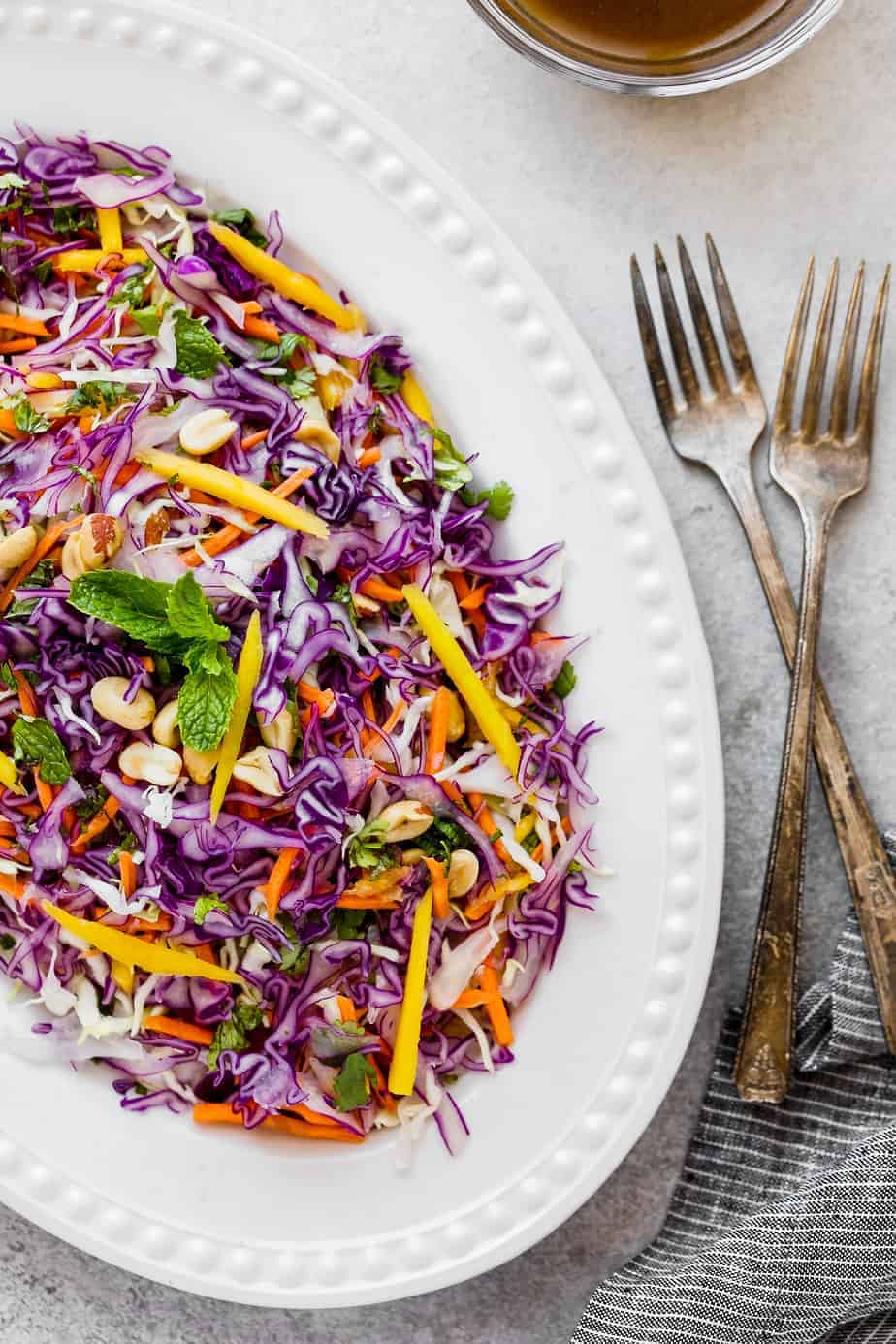 Crunchy Asian Slaw with Cabbage, Mango, Carrot and Tamarind Sauce