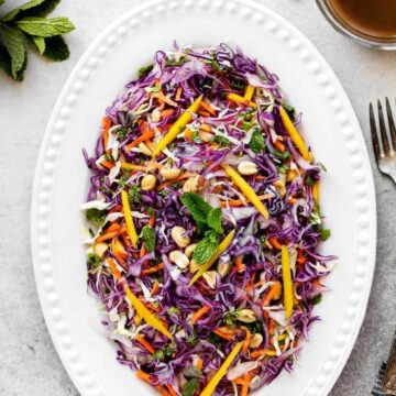 Crunchy Asian Slaw with Cabbage, Mango, Carrot and Tamarind Sauce