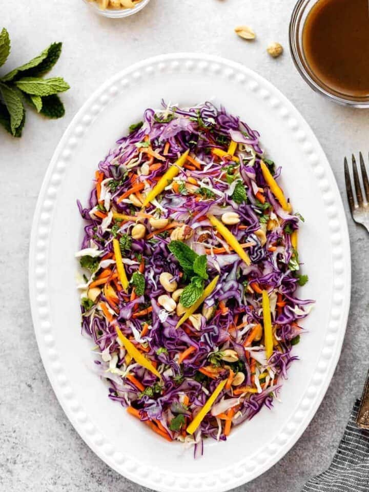 Crunchy Asian Slaw with Cabbage, Mango, Carrot and Tamarind Sauce