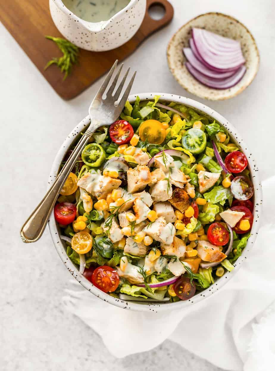 Garden Fresh Salad with Grilled Chicken and Buttermilk Dressing | Posh ...