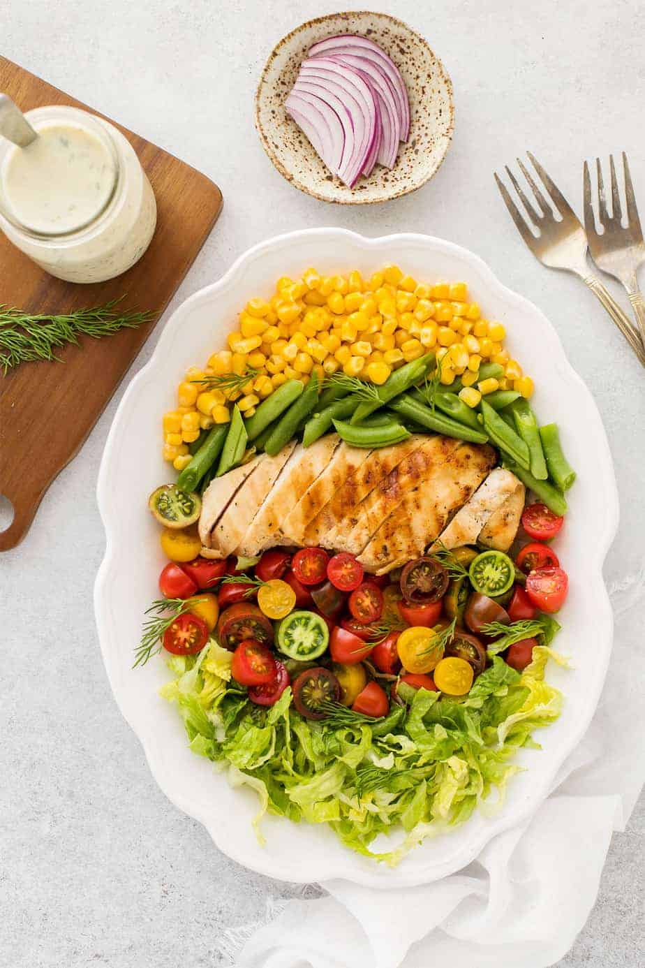 Garden Fresh Salad Recipe with Grilled Chicken and Buttermilk Dressing 