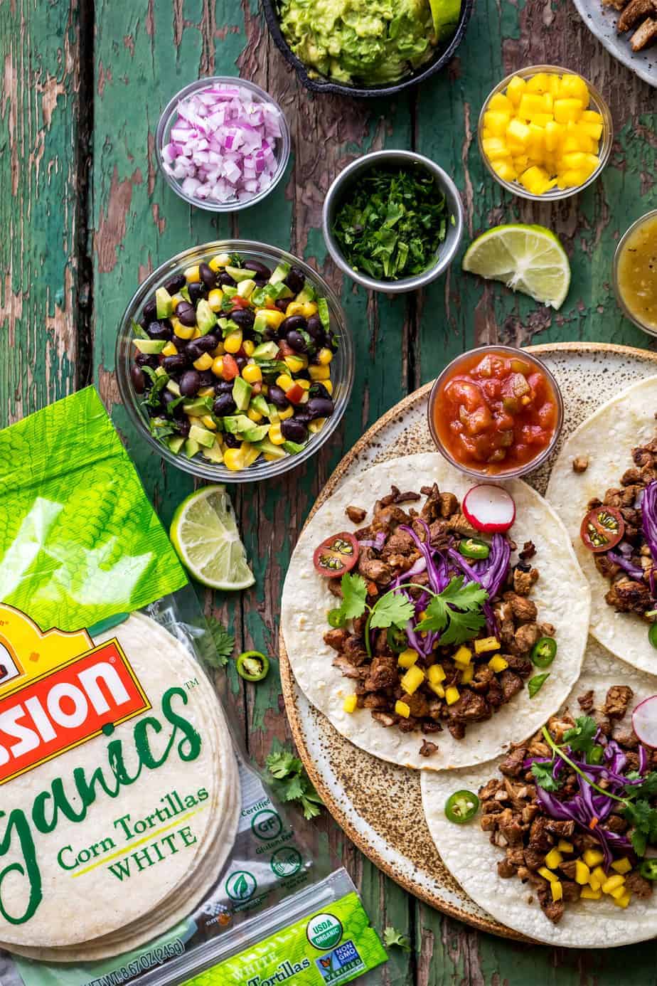 Korean Pork Bulgogi Fusion Taco with mission organics tortillas. 