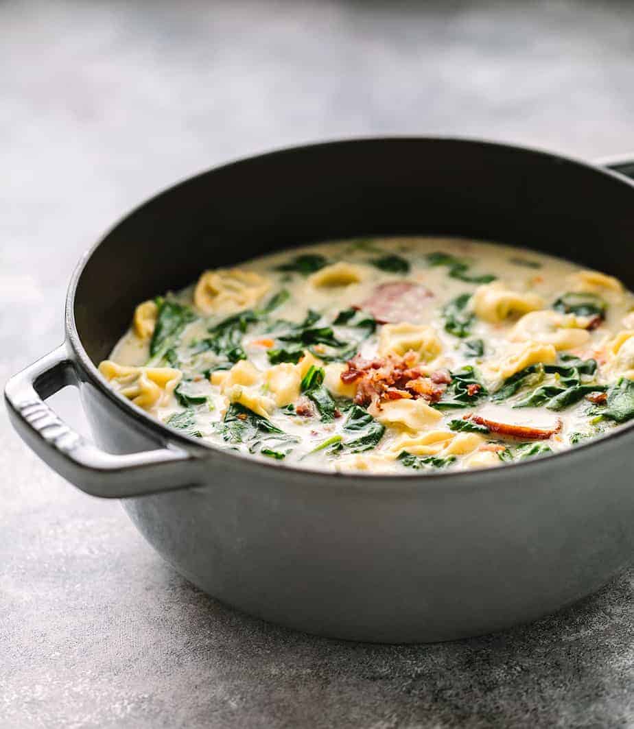 Creamy Tortellini Soup with Kielbasa and Spinach