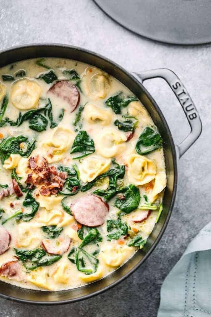 Creamy Tortellini Soup with Spinach and Kielbasa Sausage - Posh Journal