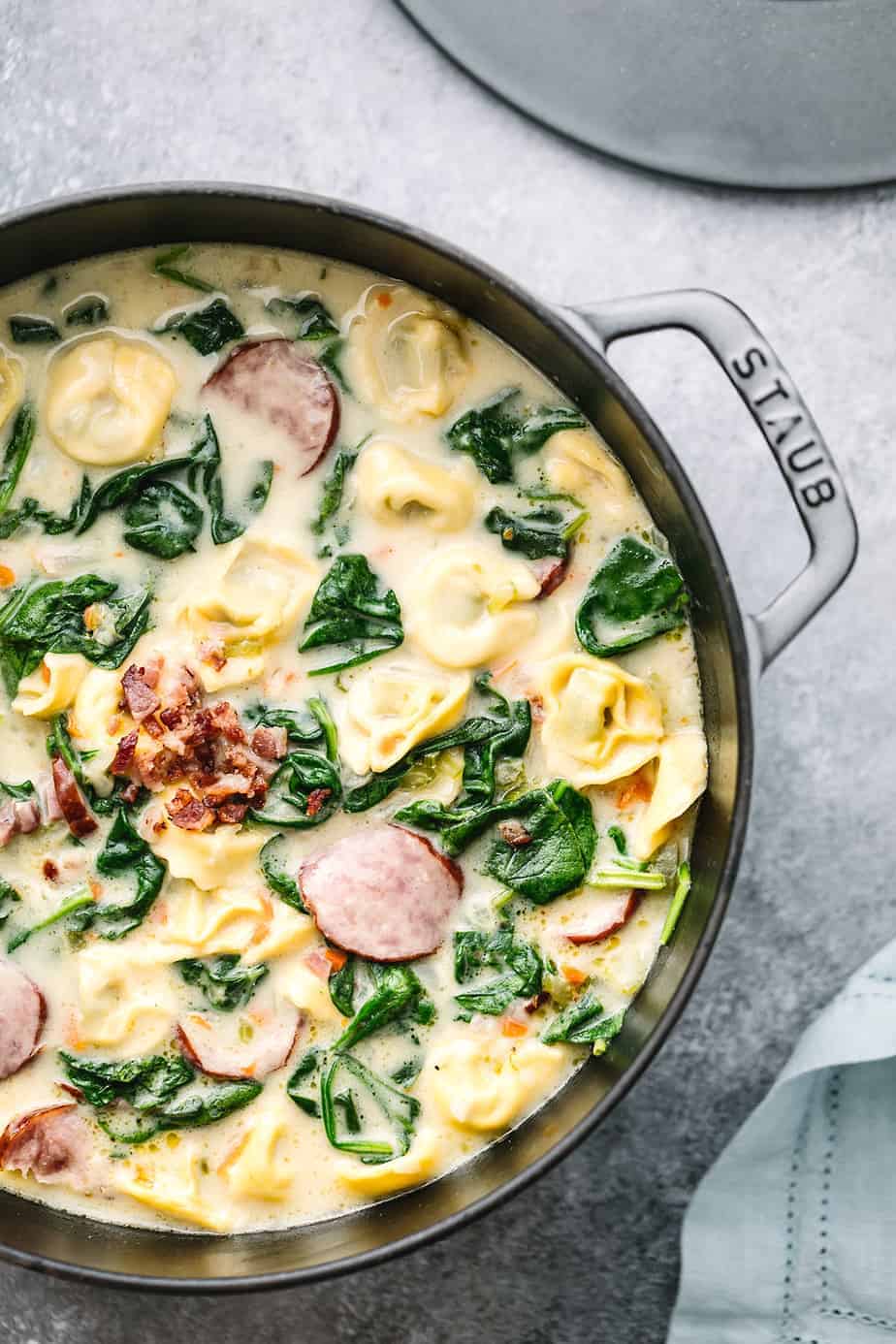 Creamy Tortellini Soup with Kielbasa and Spinach – Posh Journal