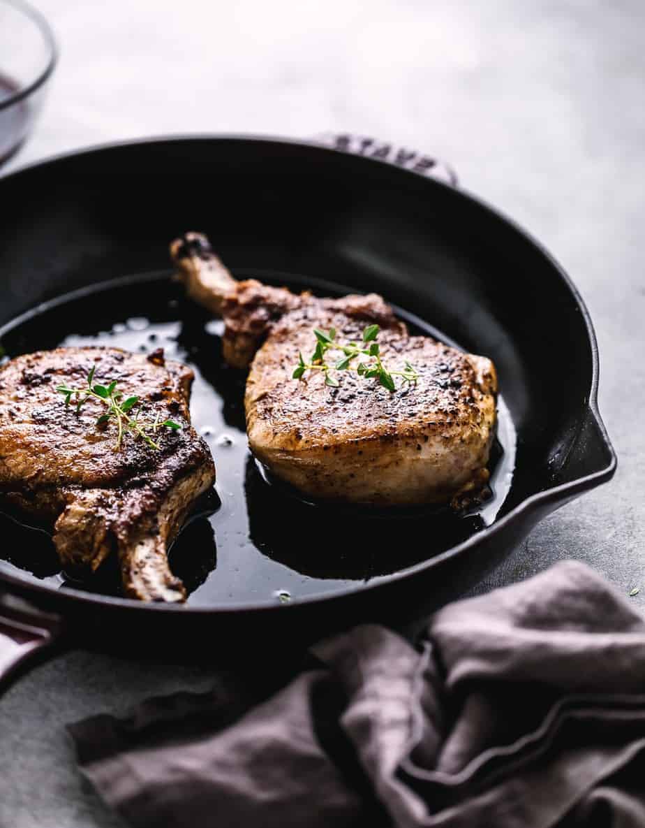 Pork Chops with Red Wine Pomegranate Glaze 