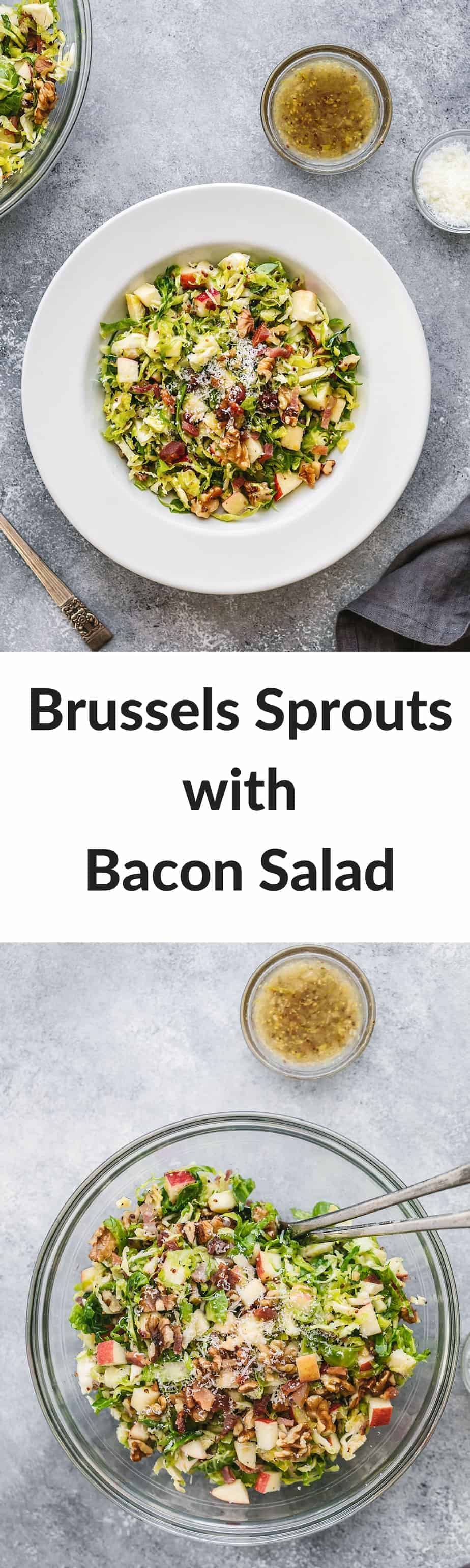 Brussels Sprouts Salad with Bacon, Apple, Walnut and Pecorino Romano Cheese