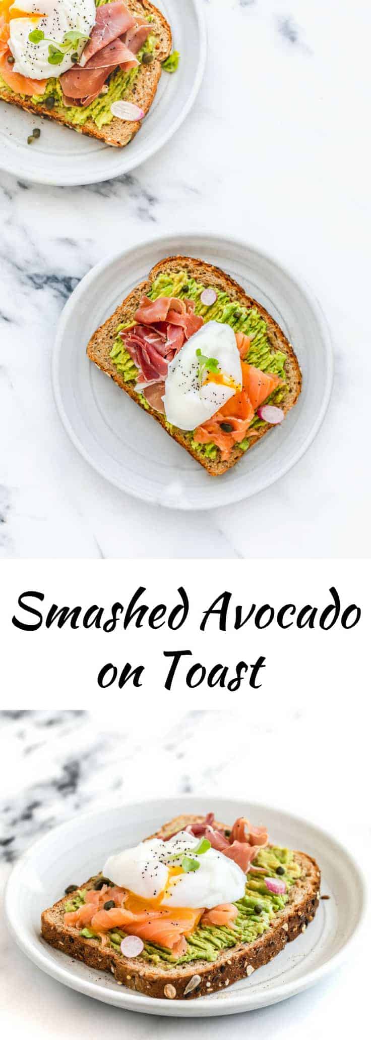 Smashed Avocado on Toast with Egg, Smoked Salmon, and Prosciutto