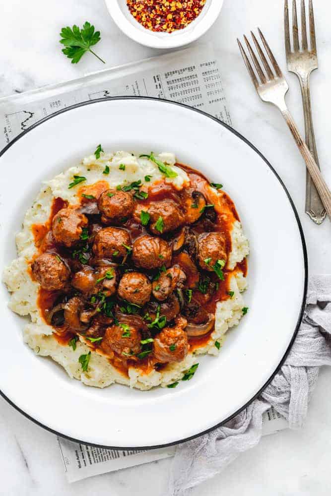 salisbury steak meatballs with mushroom gravy