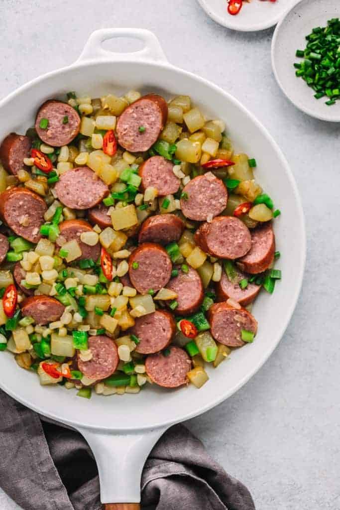 Breakfast Potatoes Skillet with Kielbasa Sausage