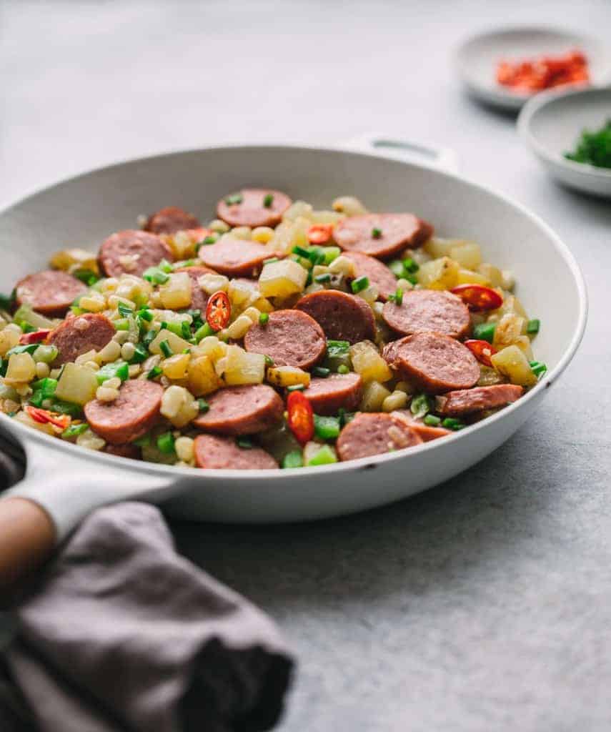 Breakfast Potatoes Skillet with Kielbasa Sausage