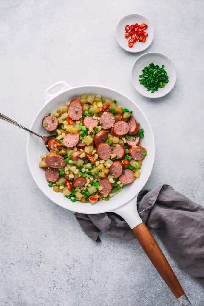 Breakfast Potatoes Skillet with Kielbasa Sausage