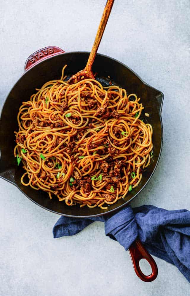 Minced Pork Noodles with hoisin sauce