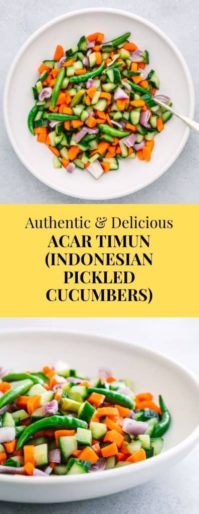 This pickled cucumber recipe is so good! Acar ketimun or Acar timun that is originated from Indonesia. You can serve acar with fried rice or nasi goreng, satay and more!