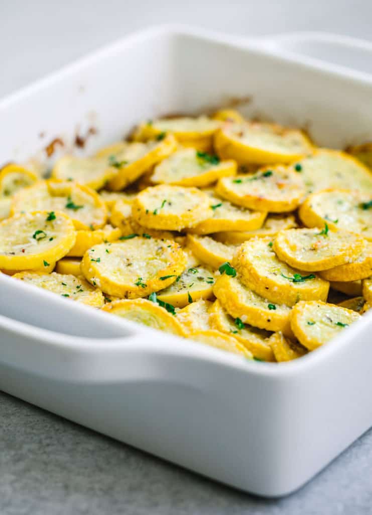 Roasted Yellow Squash with Parmesan Cheese and Herbs 