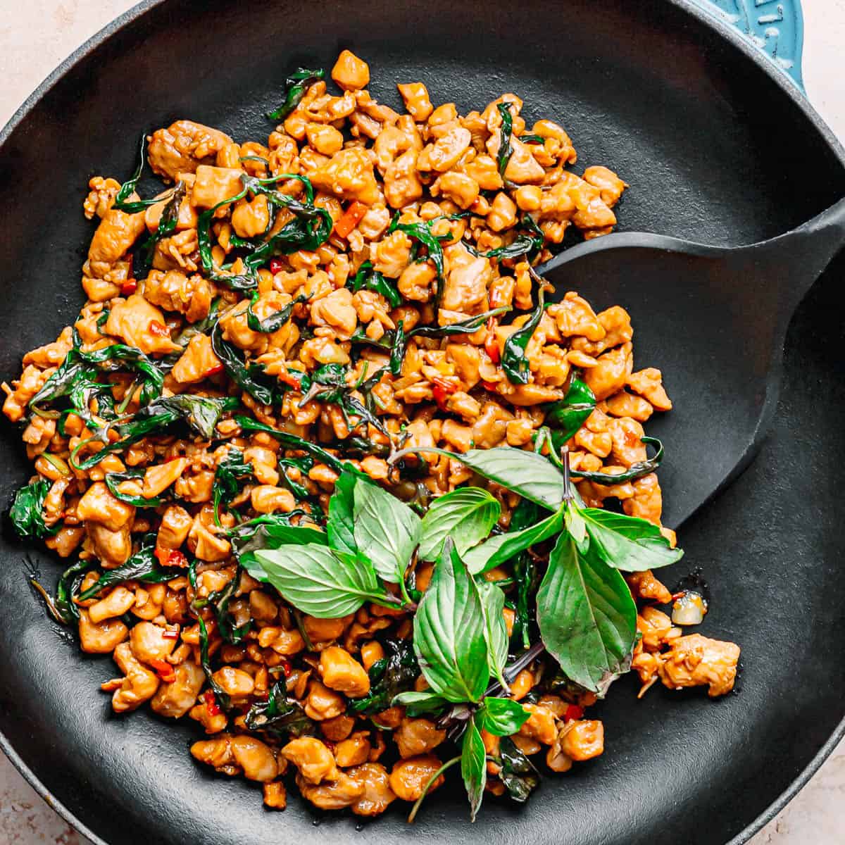 ground chicken stir fry with basil.