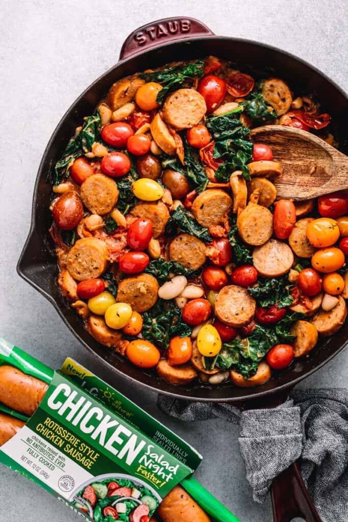 Skillet Sausage with White Beans and Kale