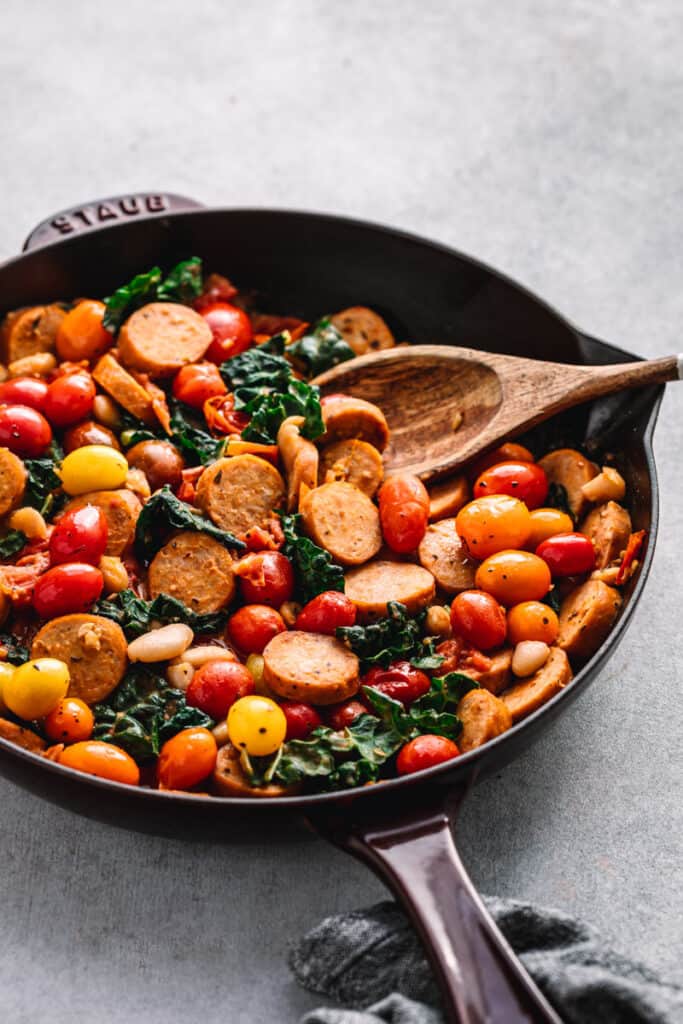 Skillet Sausage with White Beans and Kale