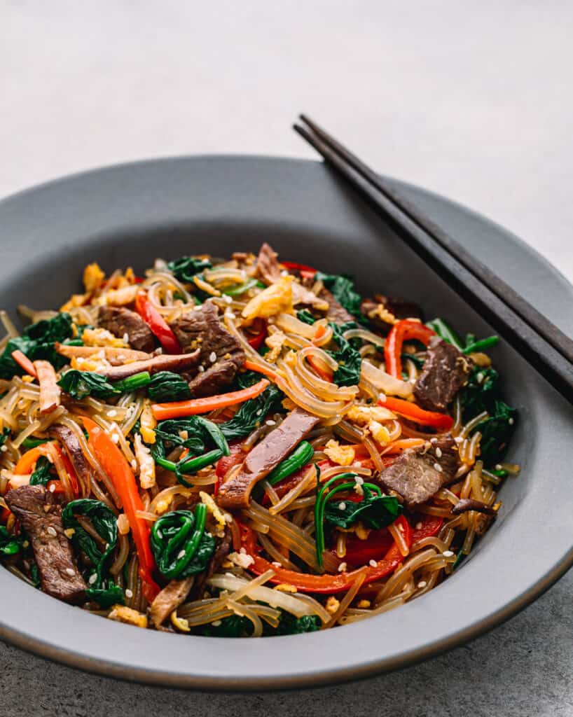 Japchae (Korean Stir-Fried Sweet Potato Glass Noodles)