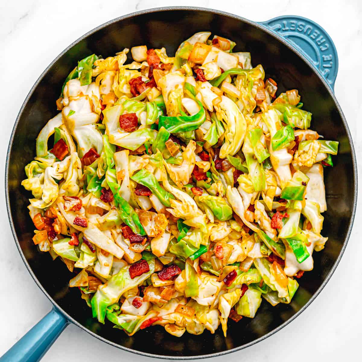 southern fried cabbage with bacon and onions. 