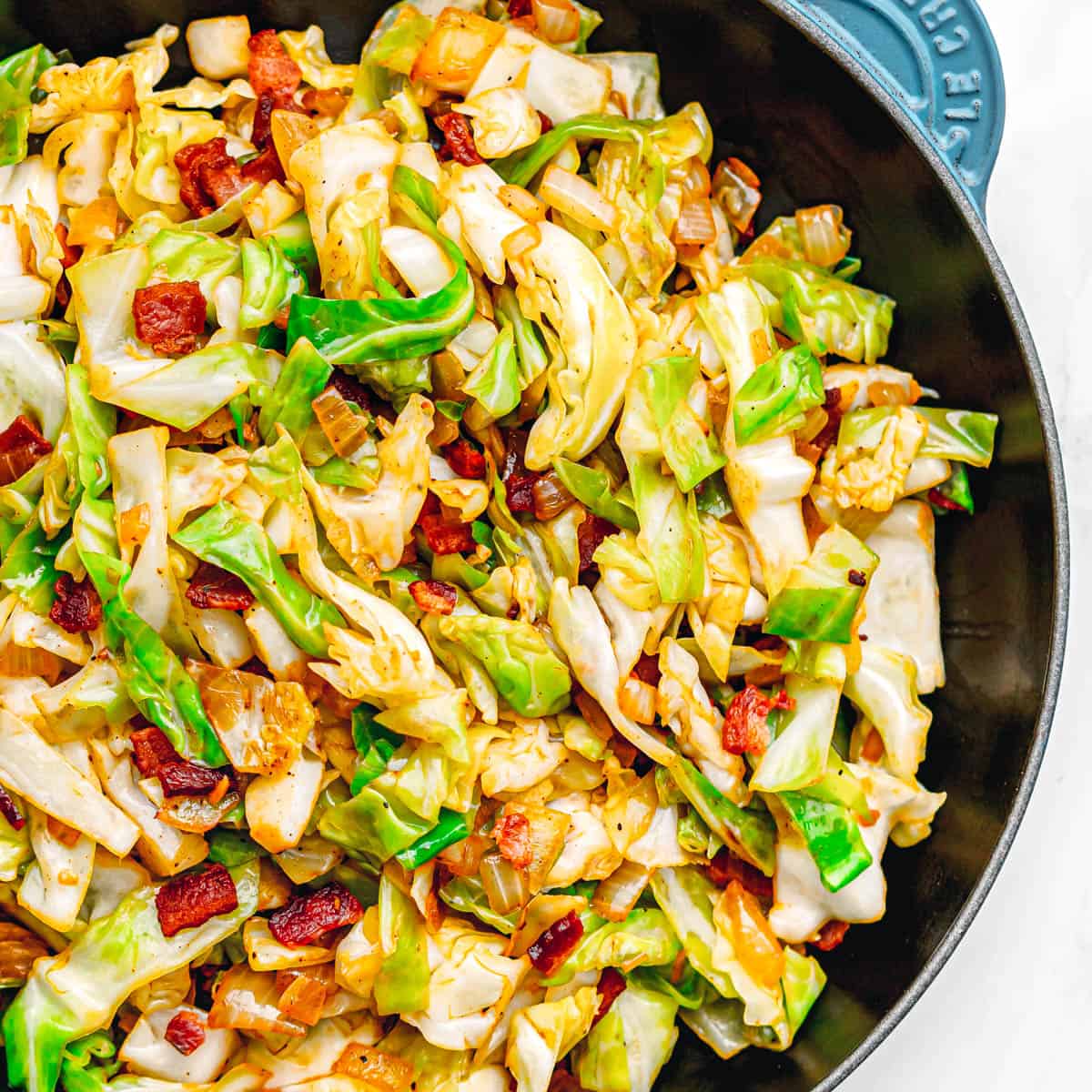 southern fried cabbage with bacon and onions.