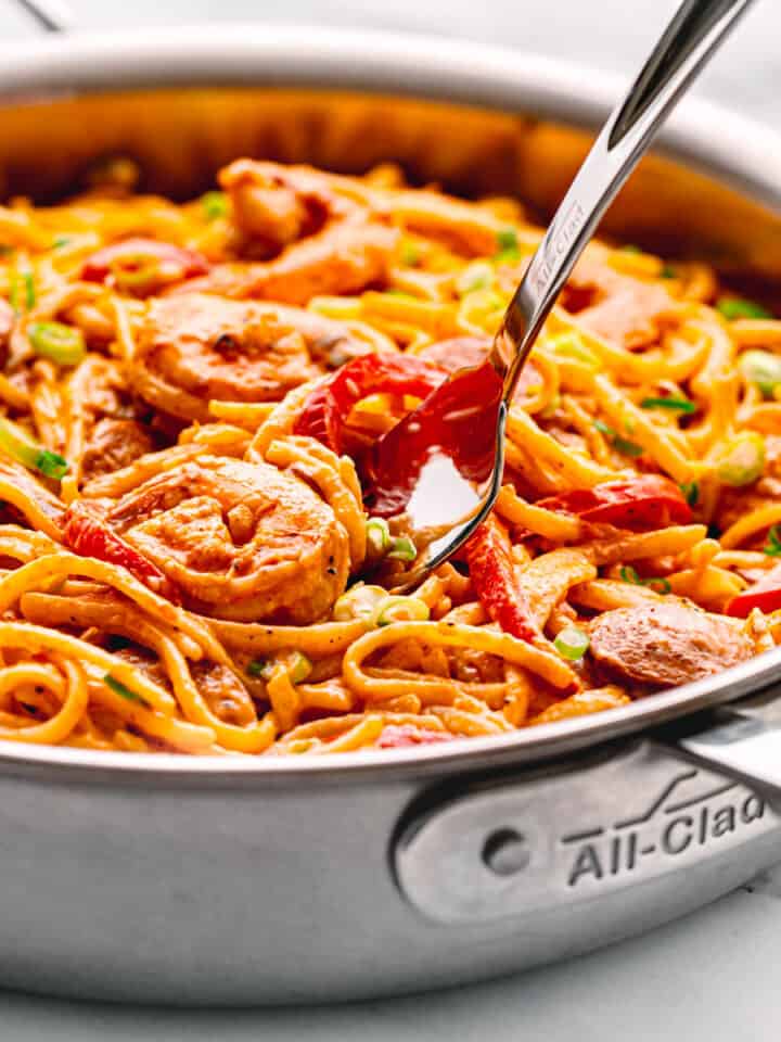 cajun shrimp and sausage pasta.