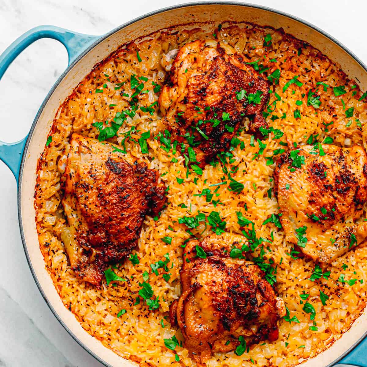 oven baked chicken and rice.