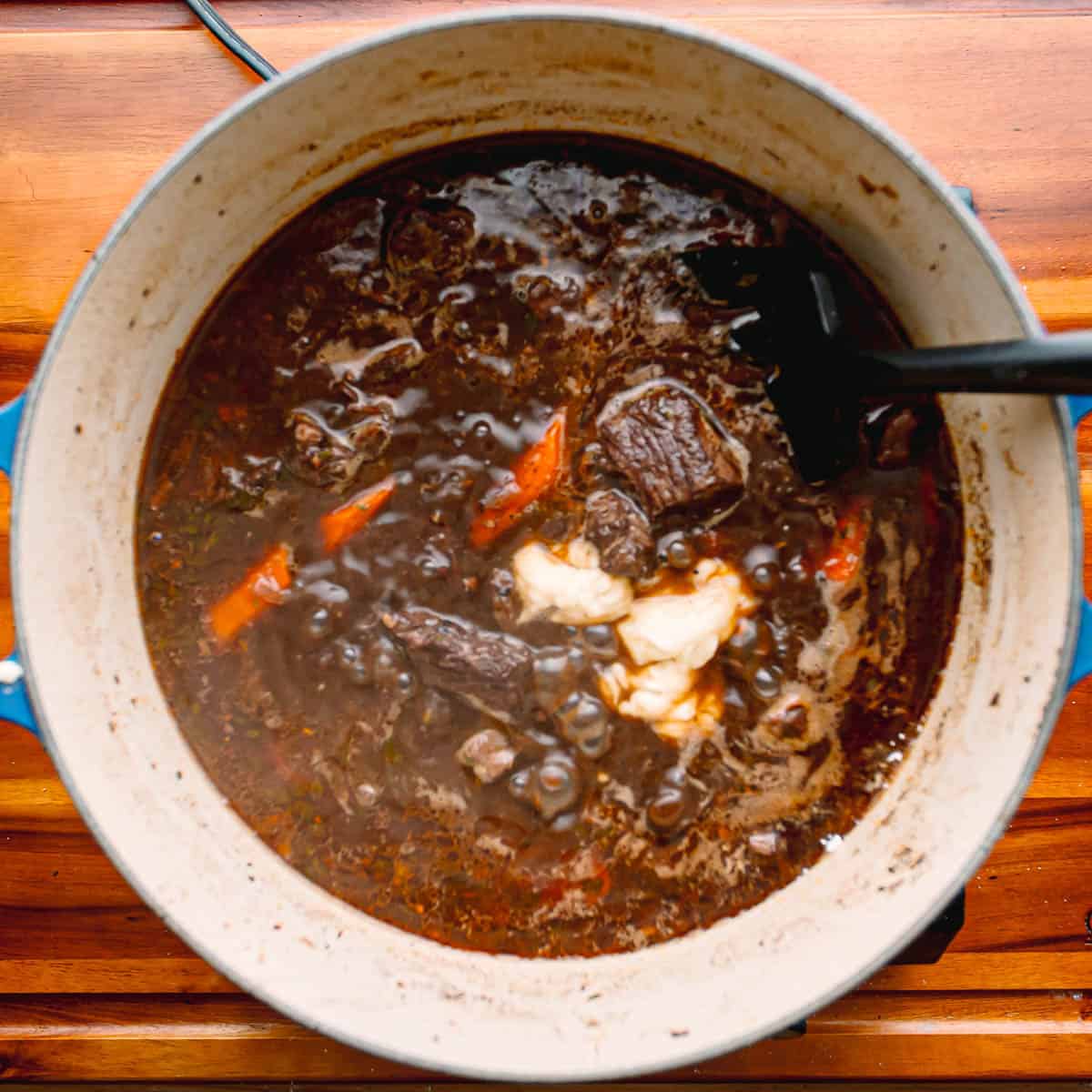 thicken the stew sauce with Beurre Manie.