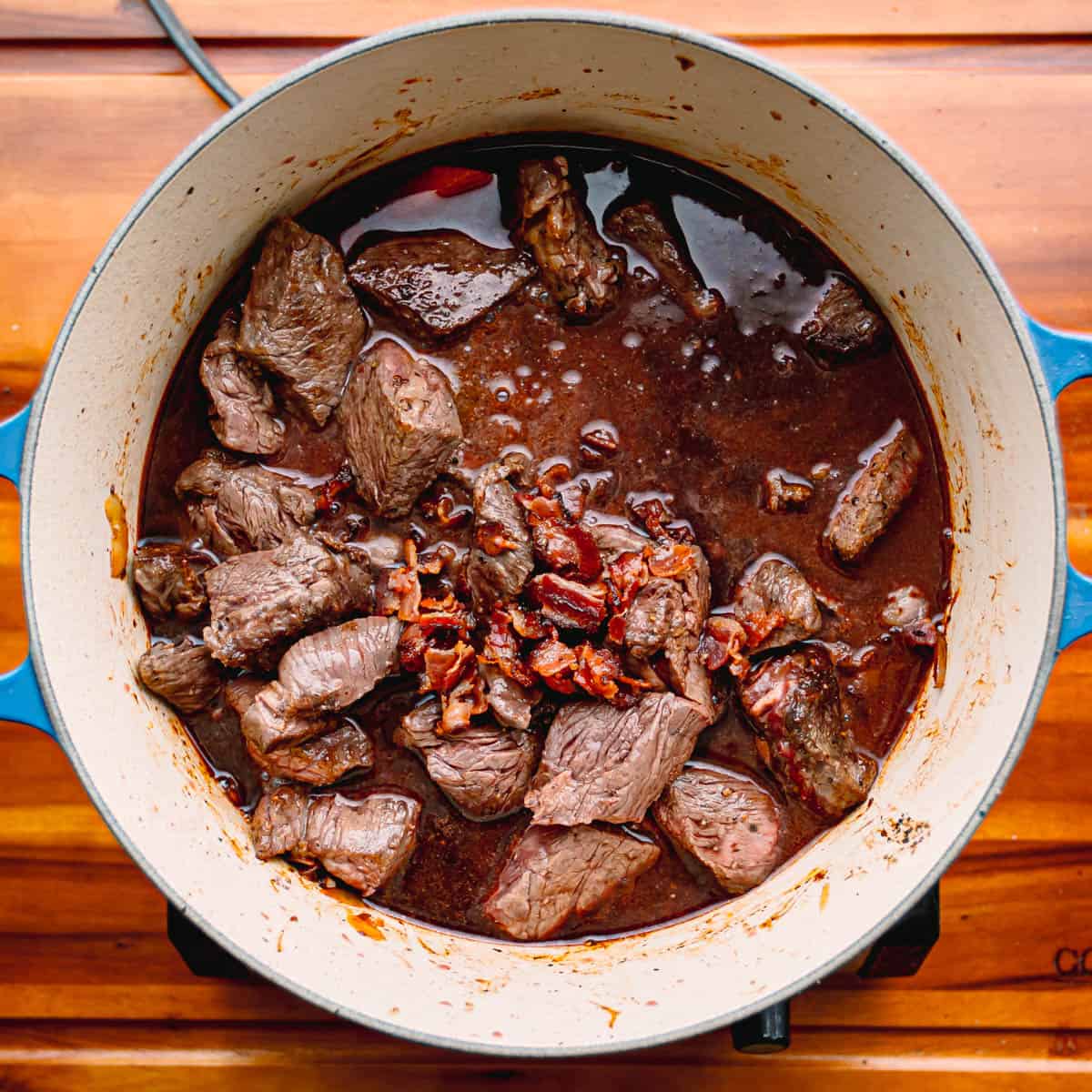 beef stew in a Le Creuset Dutch Oven.