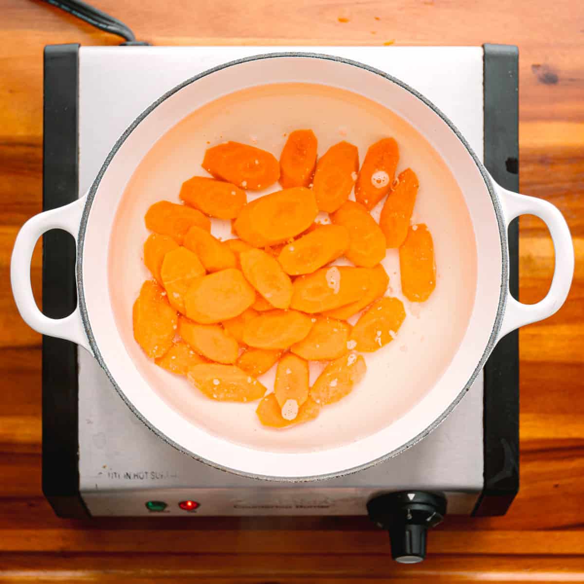 blanching carrots.