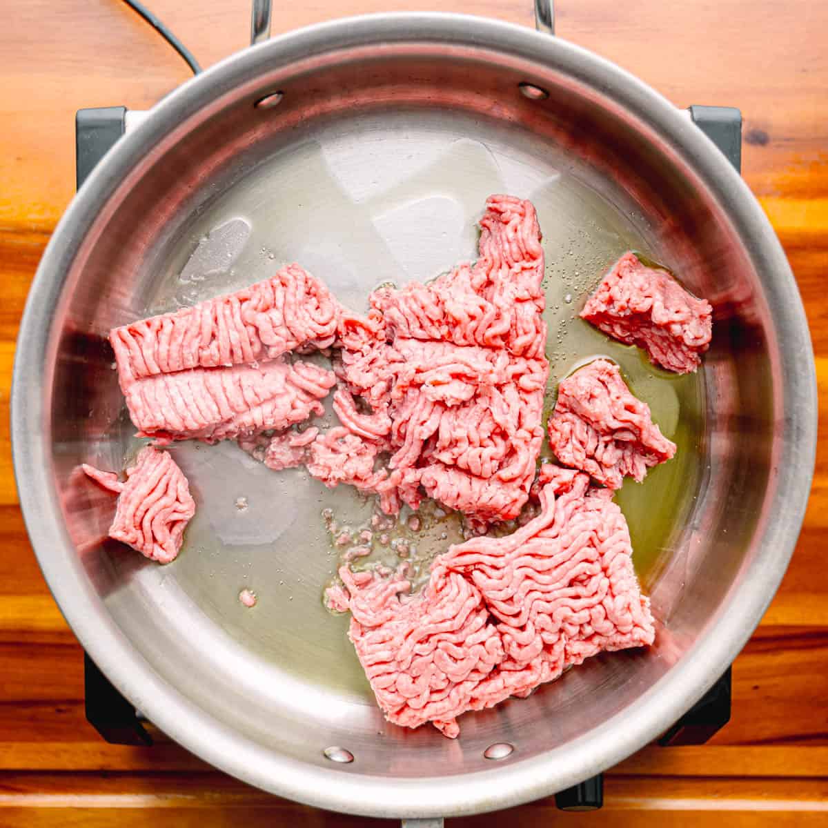 ground beef in a skillet. 