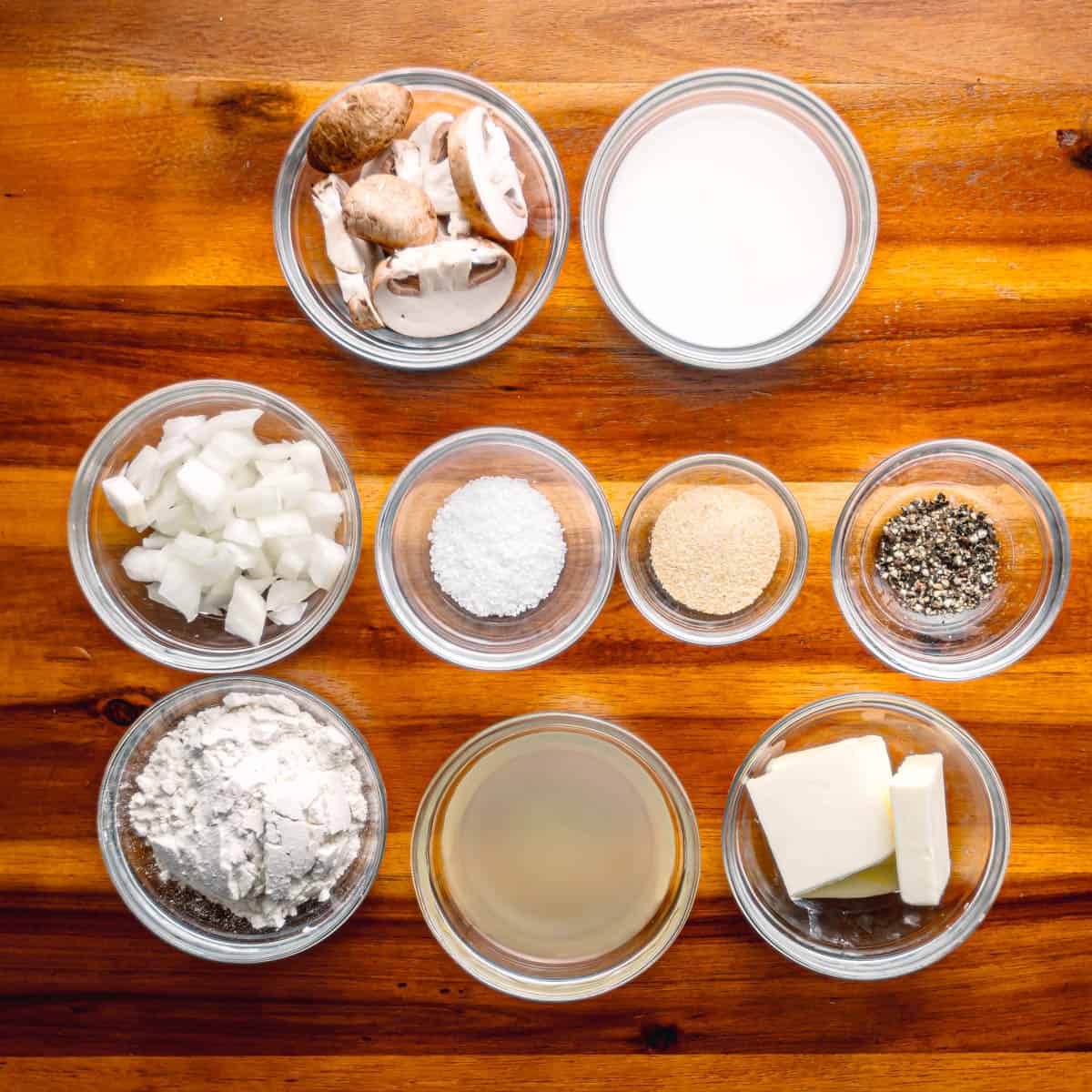 ingredients for homemade condensed cream of mushroom soup recipe. 