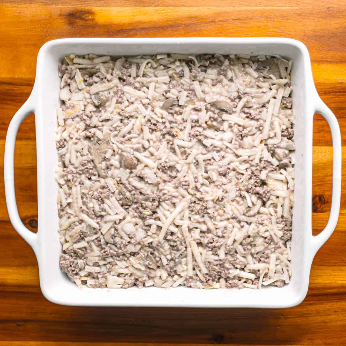 Transfer the mixture to a baking dish and bake for around 45 minutes, or until the hash browns are cooked through and tender.