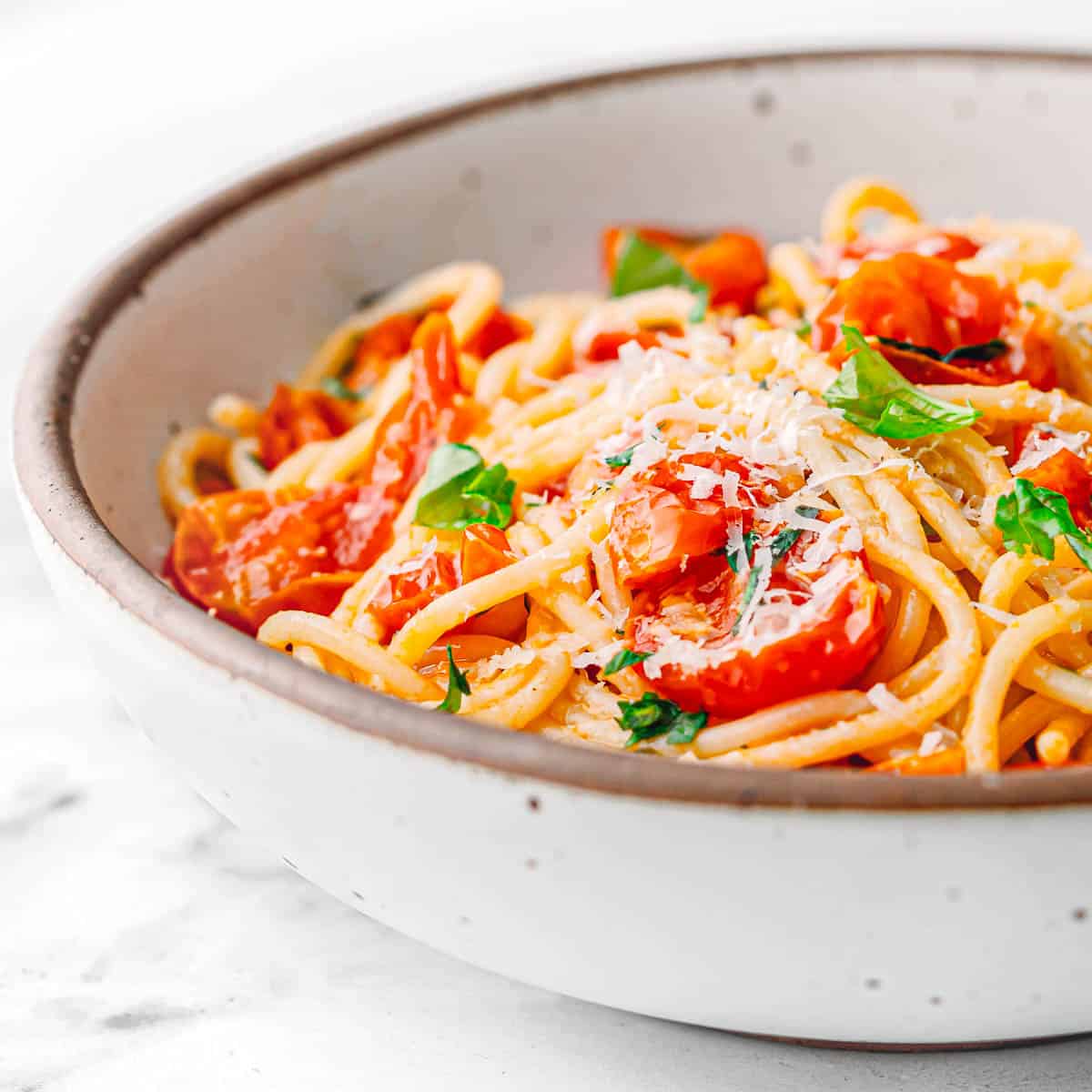 pasta with cherry tomatoes.