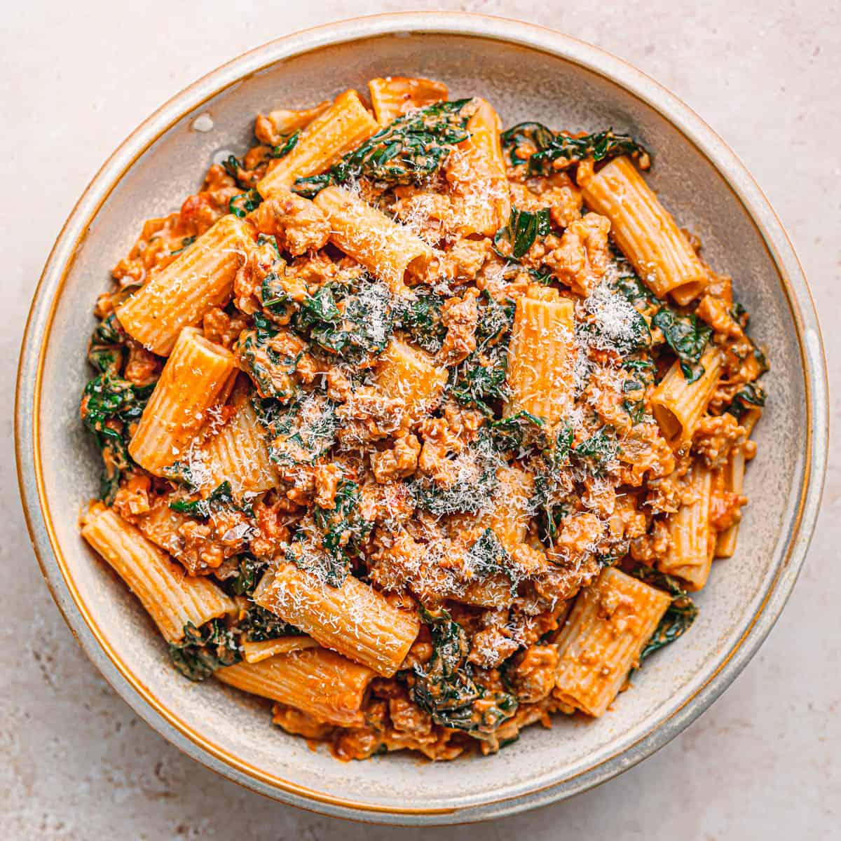 Kale and sausage pasta recipe.