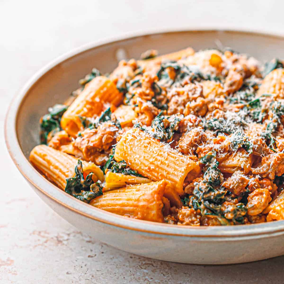 rigatoni with kale and sausage.