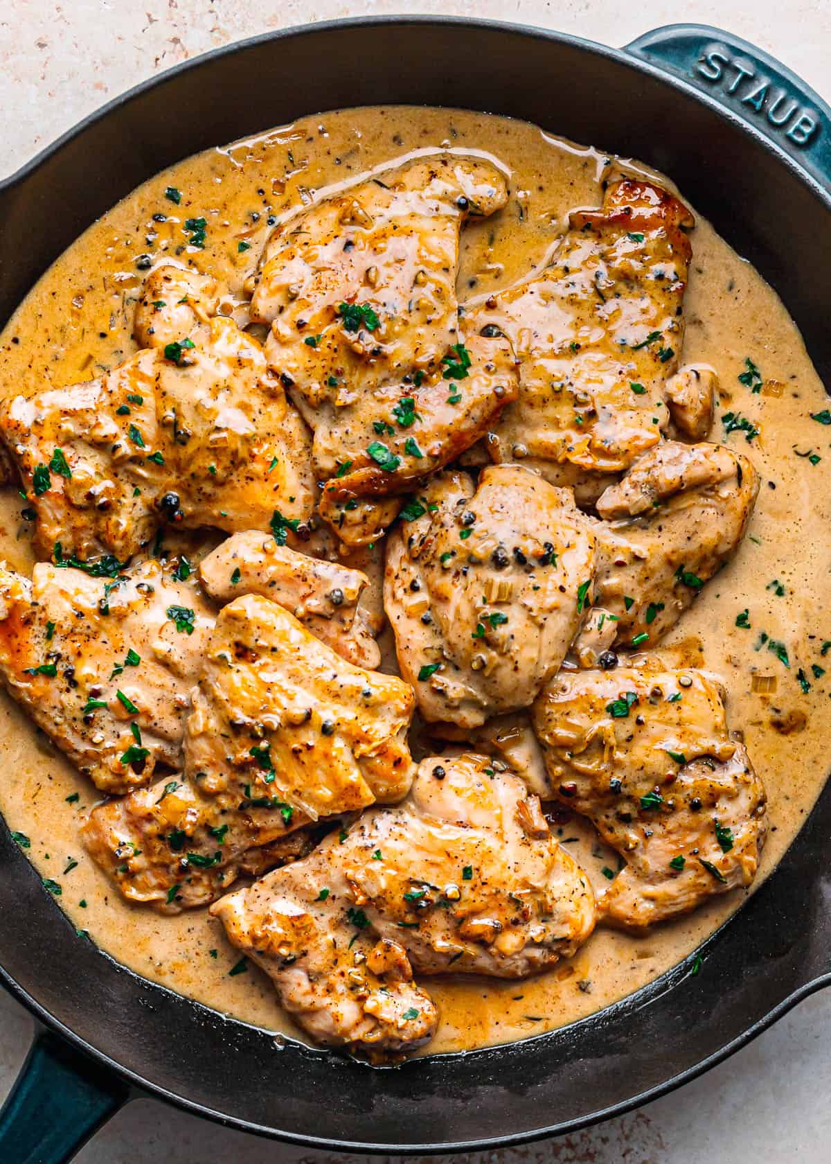 chicken au poivre.